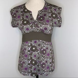 The North Face cap sleeve faux wrap green floral  knit top size Small LIKE NEW